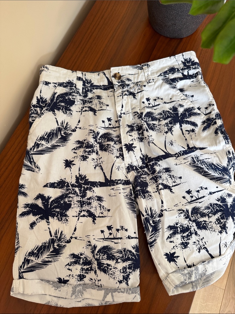 Boys’ White & Navy Tropical Print Shorts